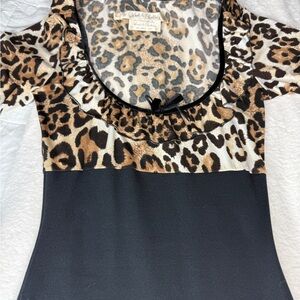 Wheels & Dollbaby black & leopard body-con. 2000’s vintage ponte knit. Size 2.